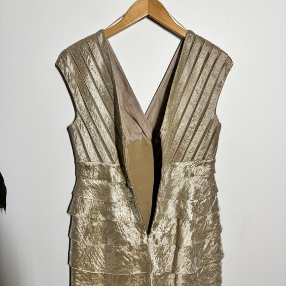 Cache Dress Women 8 Gold Metallic Ruffle Tiered Bodycon Vintage Y2K Cocktail - Picture 6 of 11